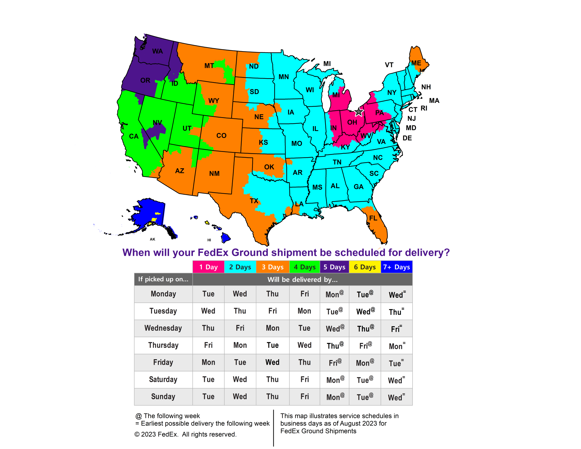 FedEx business transit time map