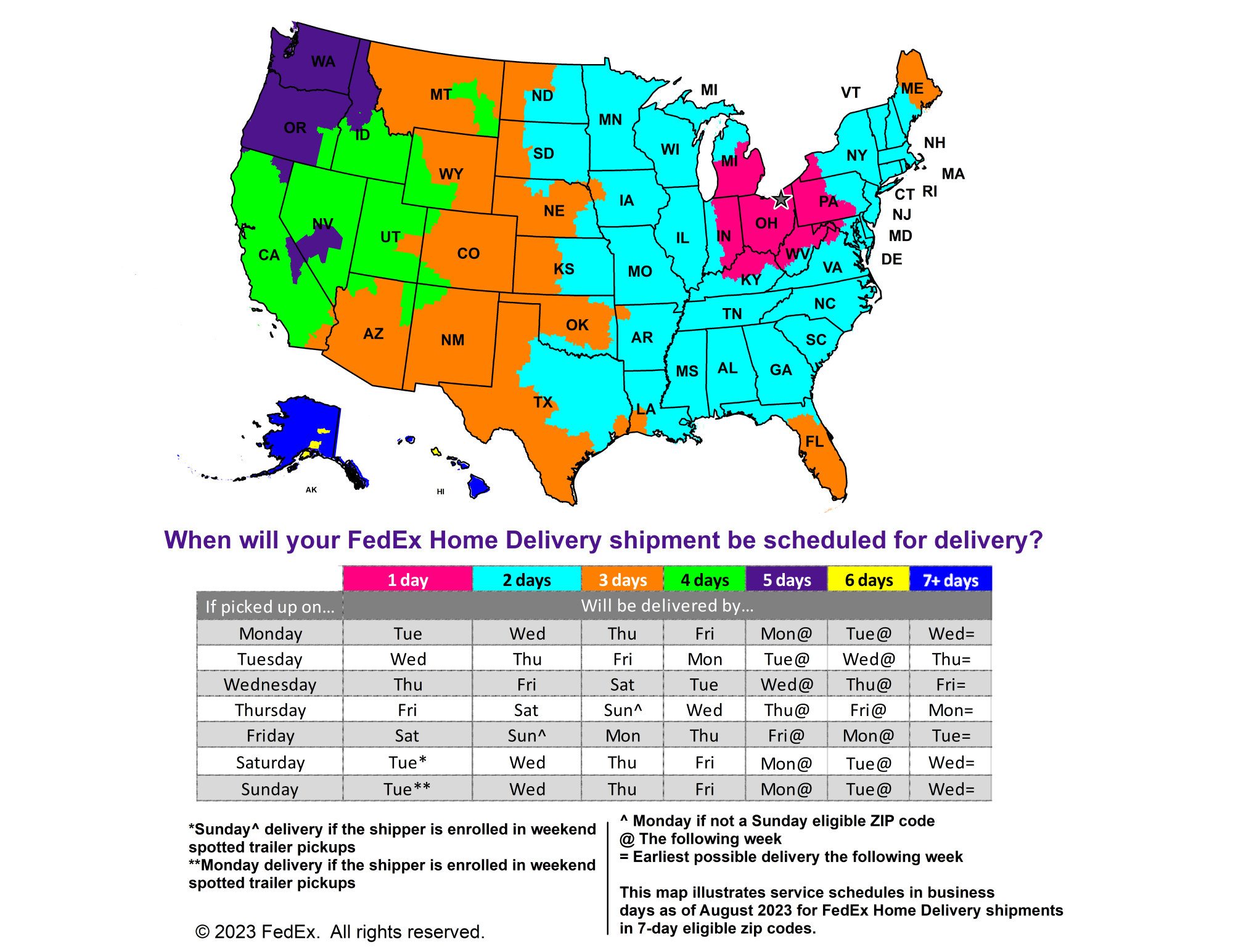 FedEx residential transit time map